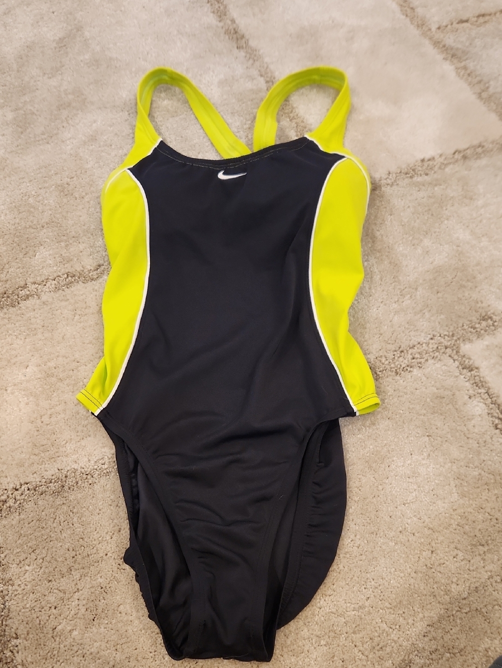 Nike Women's Black & Neon Yellow Performance One-Piece Swimsuit